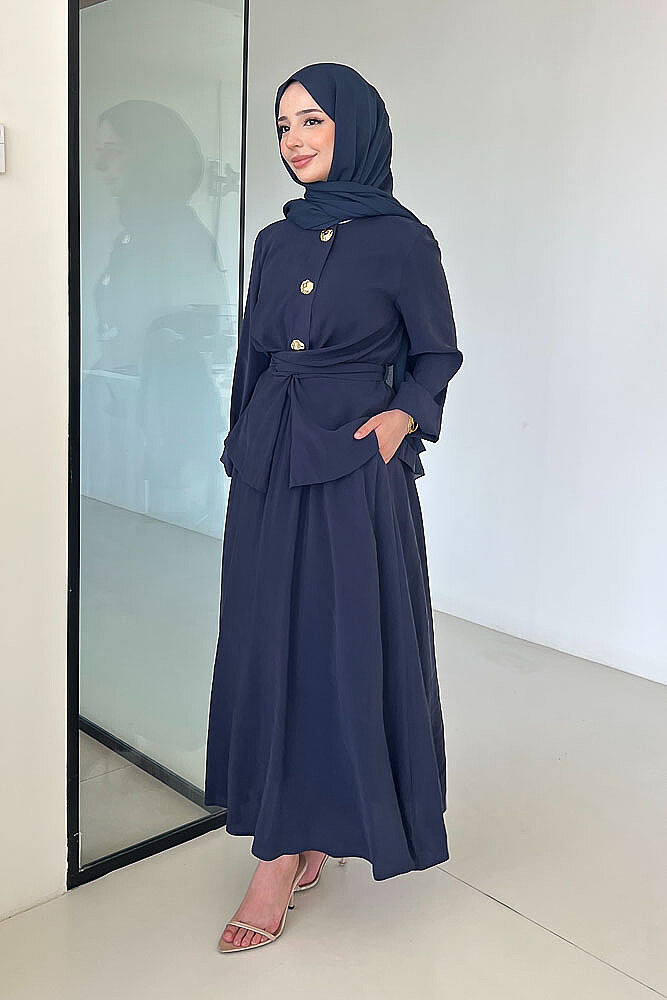 Mariselle Bağlamalı Gold Çıtçıtlı Etek Takım - Lacivert - İKOL (3)