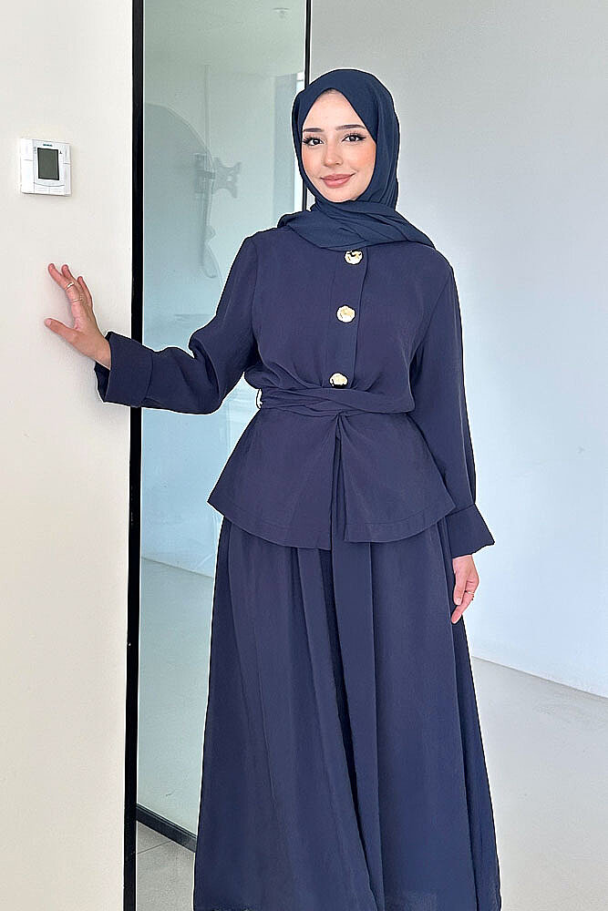 Mariselle Bağlamalı Gold Çıtçıtlı Etek Takım - Lacivert - İKOL (1)
