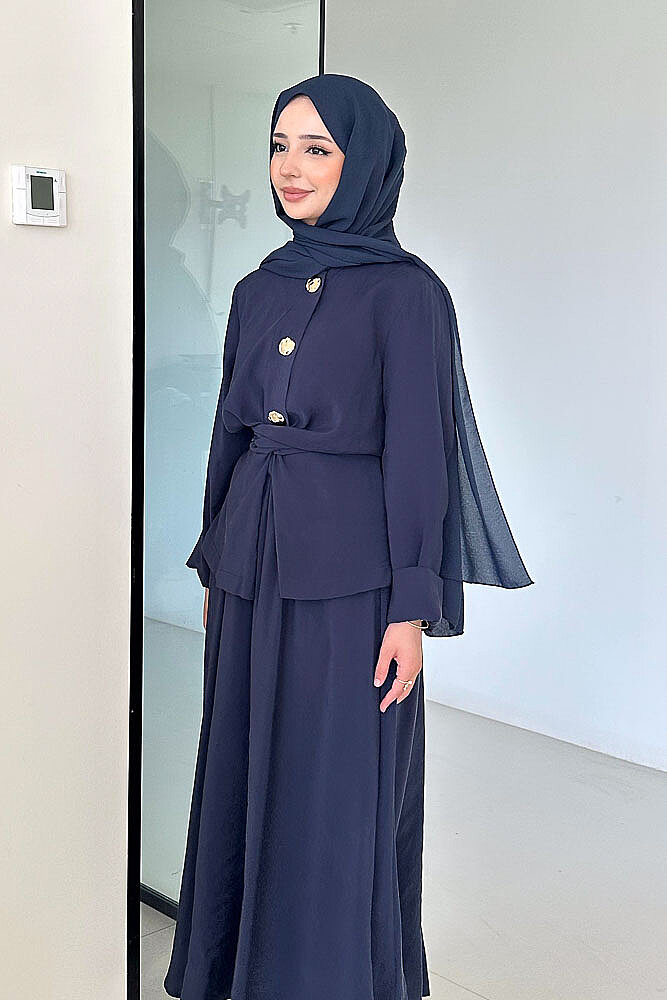 Mariselle Bağlamalı Gold Çıtçıtlı Etek Takım - Lacivert - İKOL (4)