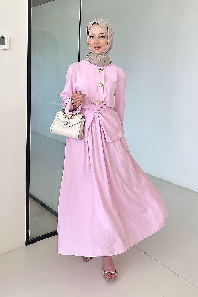 Mariselle Bağlamalı Gold Çıtçıtlı Etek Takım - Pembe - İKOL (0)