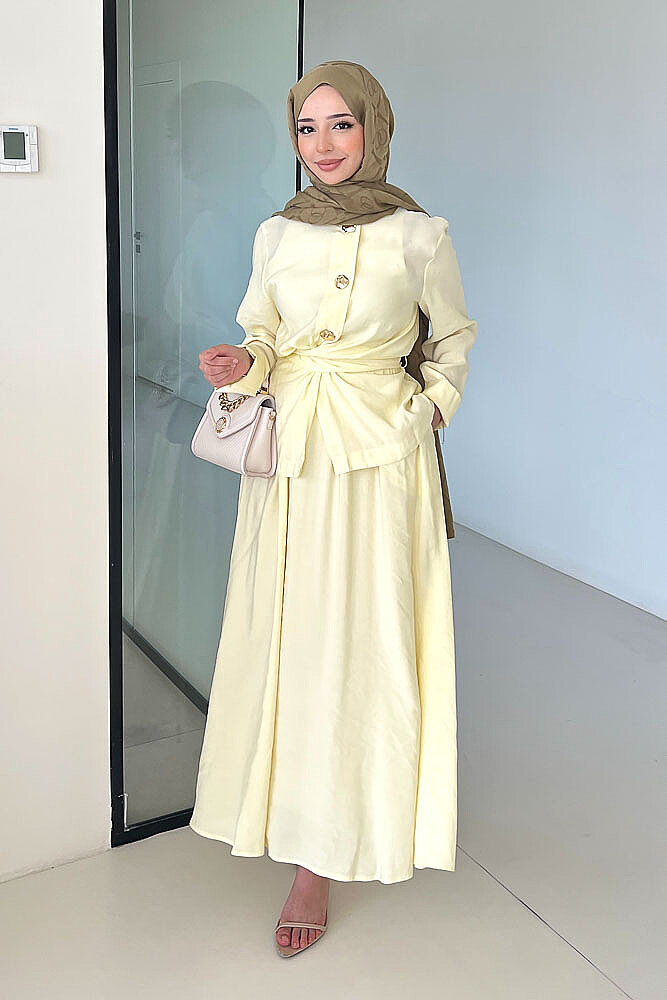 Mariselle Bağlamalı Gold Çıtçıtlı Etek Takım - Sarı - 4