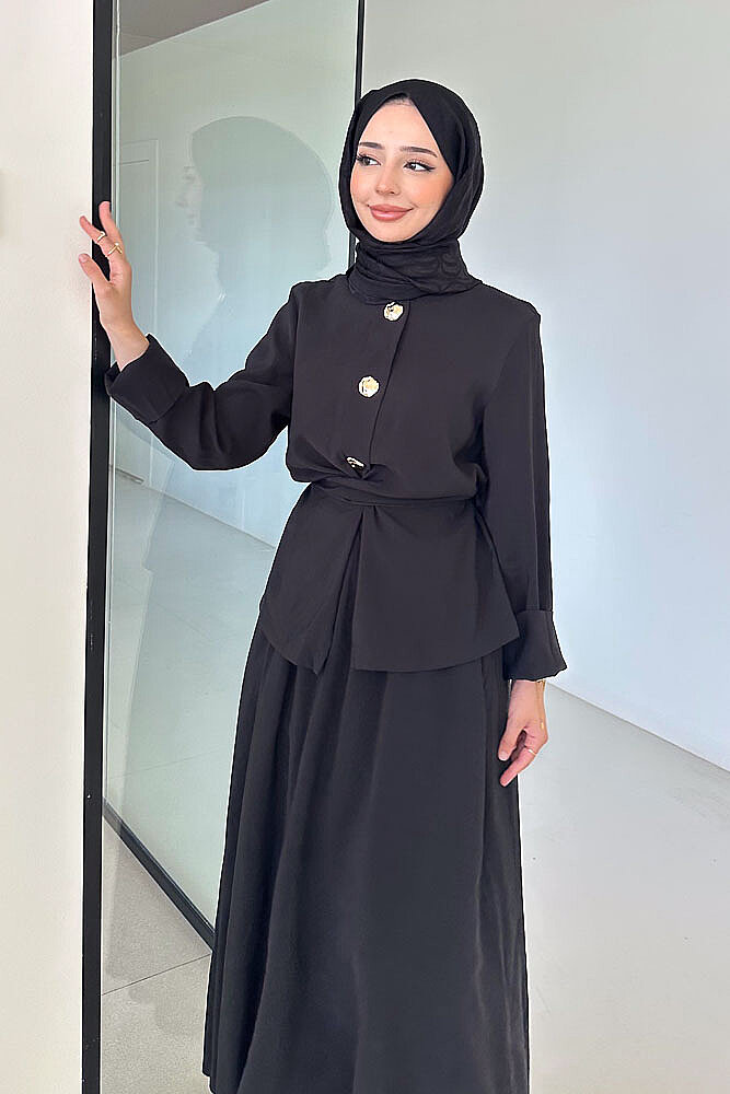 Mariselle Bağlamalı Gold Çıtçıtlı Etek Takım - Siyah - İKOL (0)