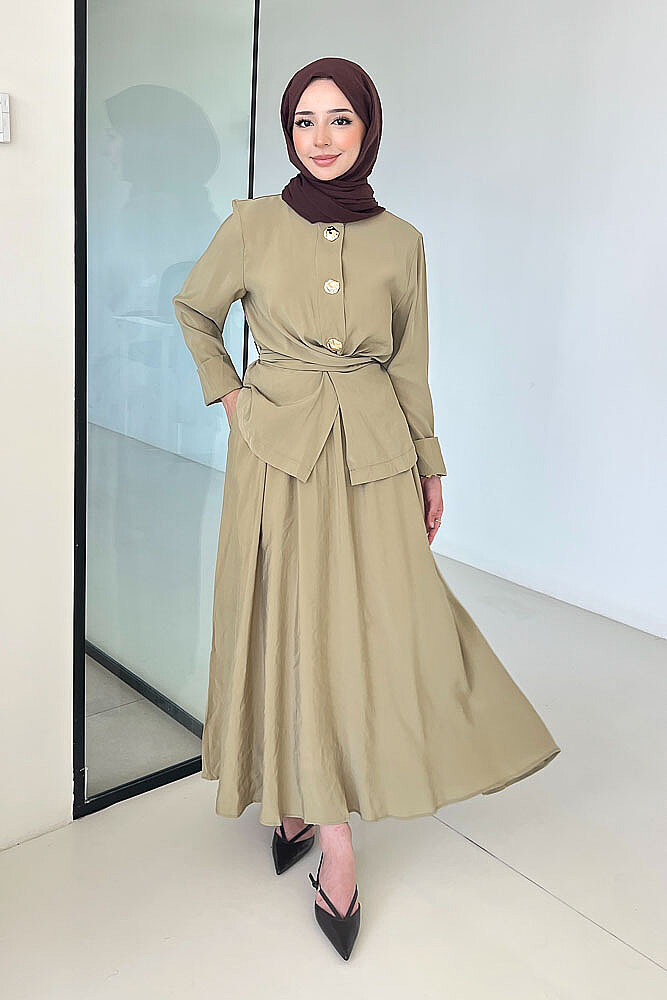Mariselle Bağlamalı Gold Çıtçıtlı Etek Takım - Yeşil 
