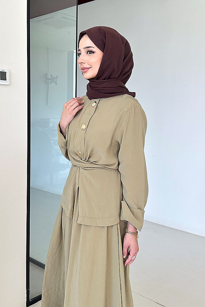 Mariselle Bağlamalı Gold Çıtçıtlı Etek Takım - Yeşil - İKOL (4)