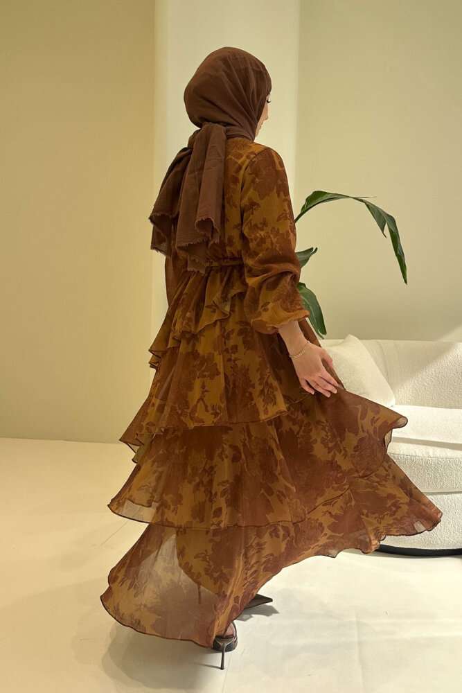 Marvella Volanlı Bağlamalı Elbise - Hardal Sarısı - 2