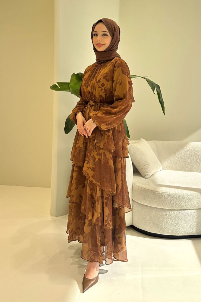 Marvella Volanlı Bağlamalı Elbise - Hardal Sarısı - 7