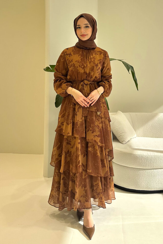 Marvella Volanlı Bağlamalı Elbise - Hardal Sarısı - 4