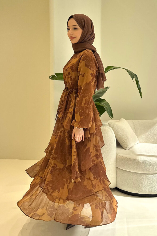 Marvella Volanlı Bağlamalı Elbise - Hardal Sarısı - HEWES (5)