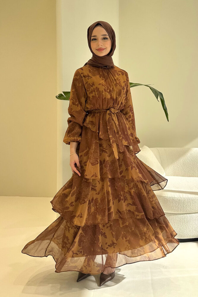 Marvella Volanlı Bağlamalı Elbise - Hardal Sarısı - HEWES (0)