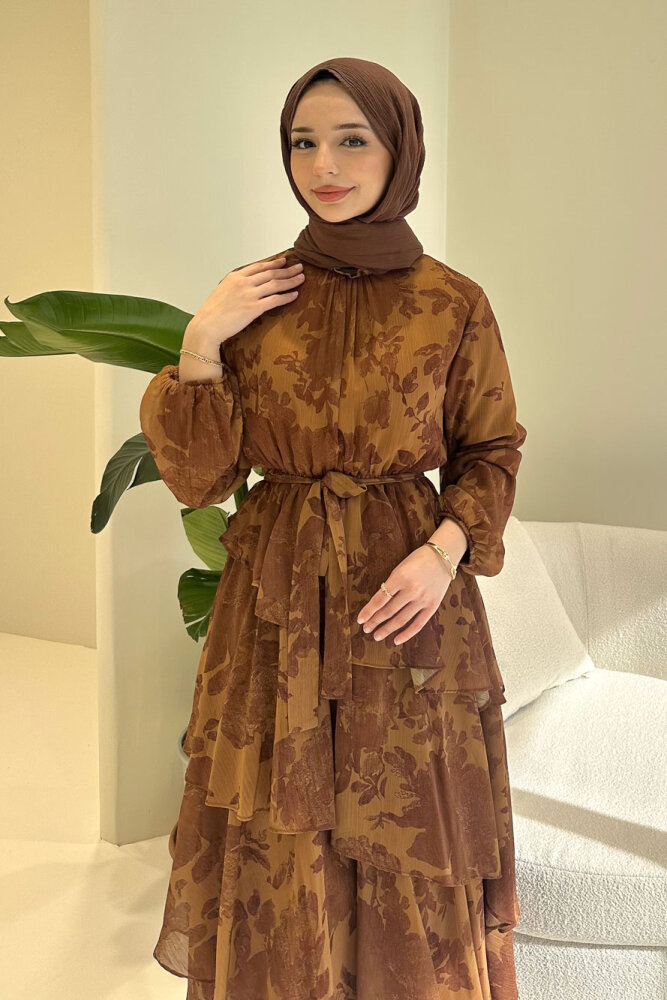 Marvella Volanlı Bağlamalı Elbise - Hardal Sarısı - 5