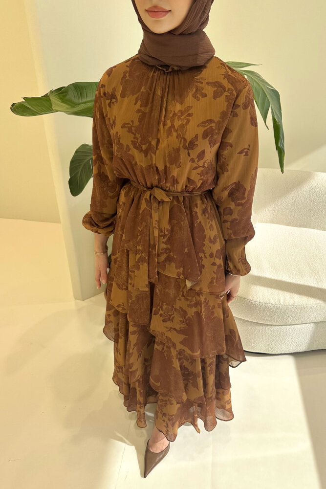 Marvella Volanlı Bağlamalı Elbise - Hardal Sarısı - HEWES (2)