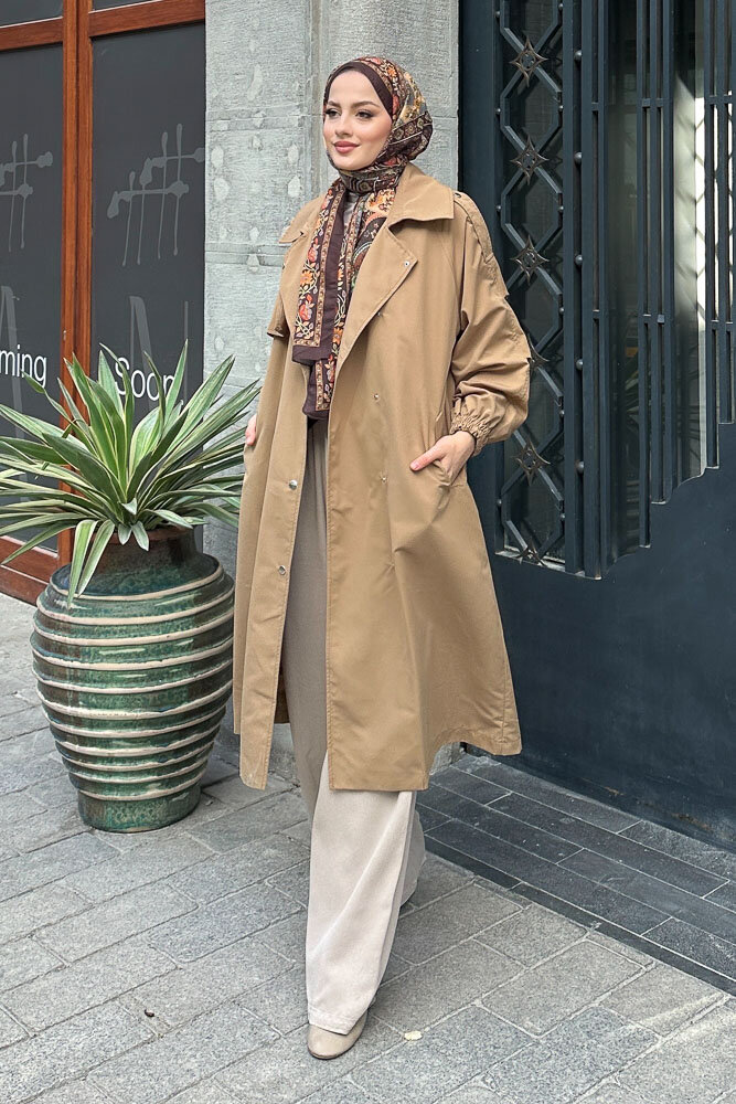 Maya Çıtçıtlı Trençkoot - Camel - 4