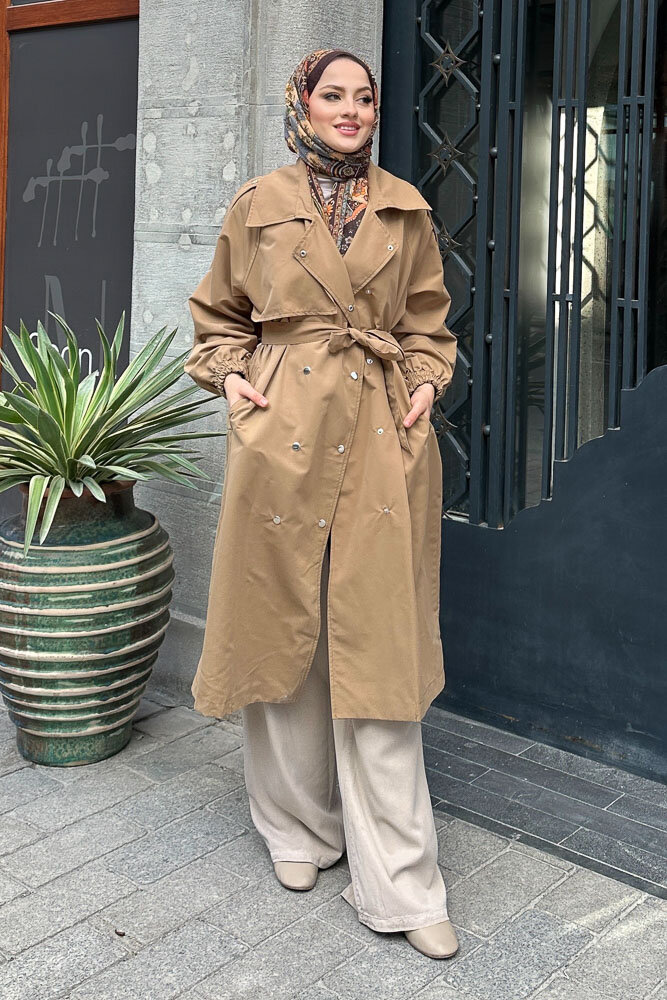 Maya Çıtçıtlı Trençkoot - Camel - 3