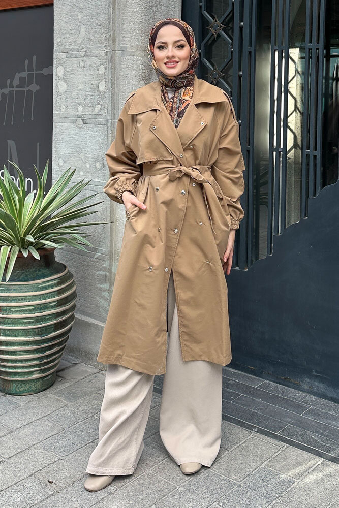 Maya Çıtçıtlı Trençkoot - Camel - 6