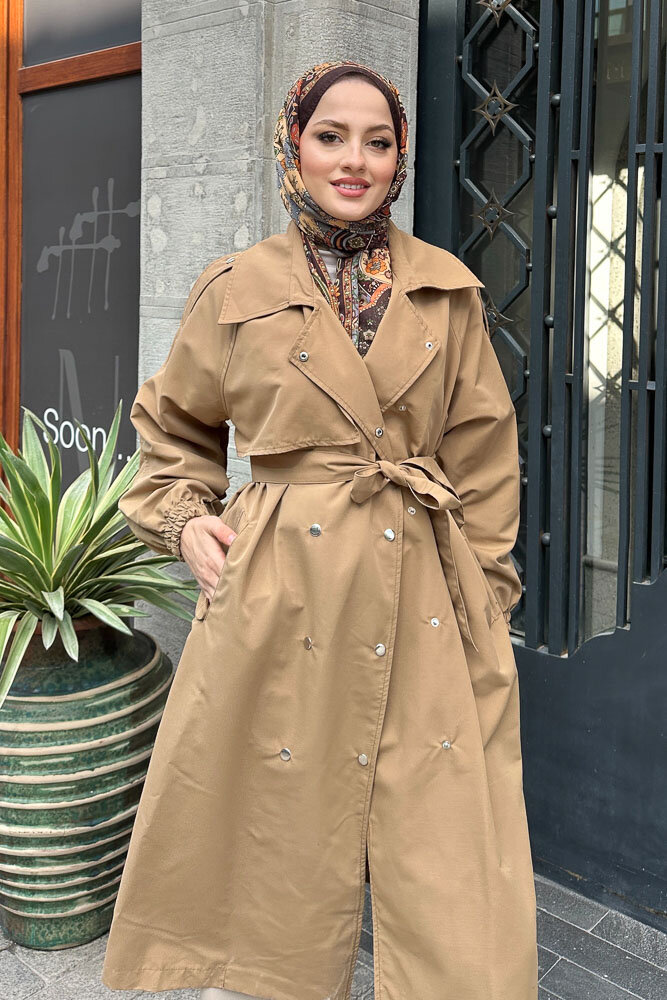 Maya Çıtçıtlı Trençkoot - Camel - 5