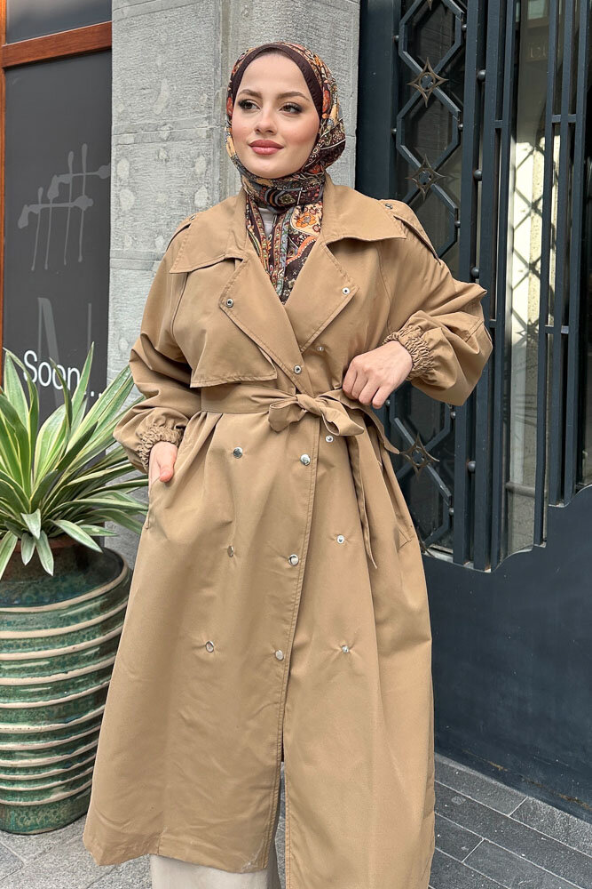 Maya Çıtçıtlı Trençkoot - Camel - 2