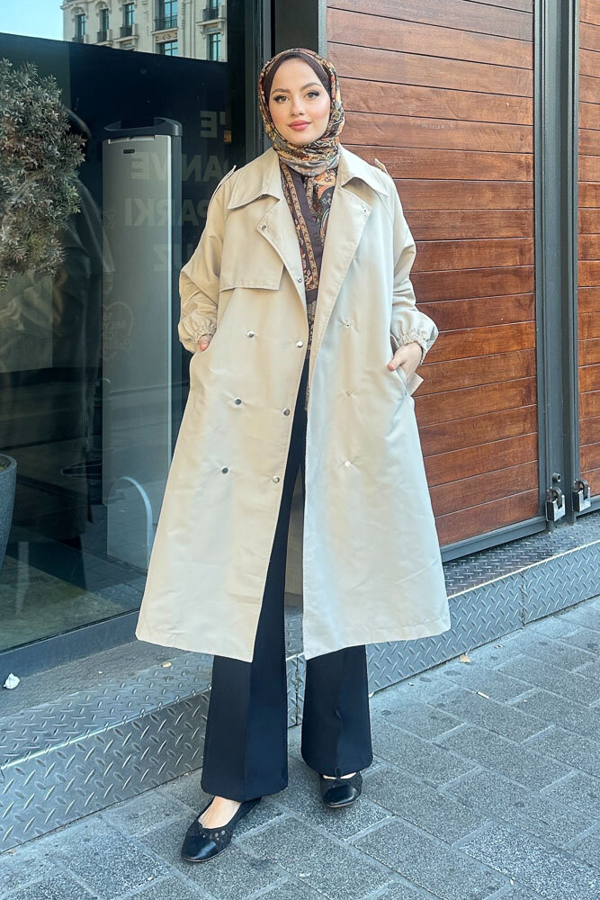 Maya Çıtçıtlı Trençkoot - Taş Rengi - 2