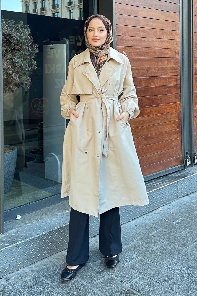 Maya Çıtçıtlı Trençkoot - Taş Rengi - 1