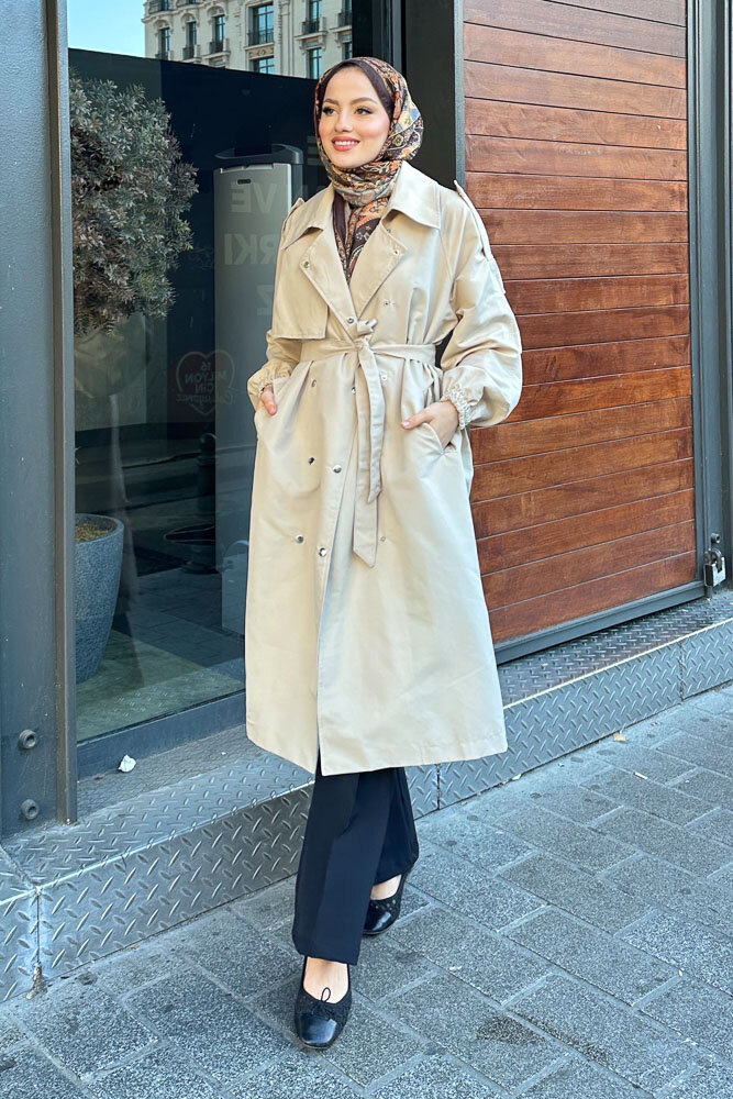 Maya Çıtçıtlı Trençkoot - Taş Rengi - 7
