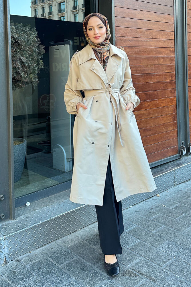 Maya Çıtçıtlı Trençkoot - Taş Rengi - 5