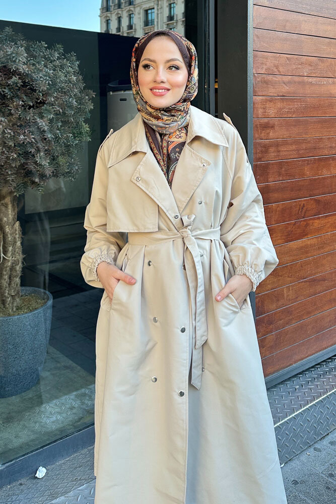 Maya Çıtçıtlı Trençkoot - Taş Rengi - 6