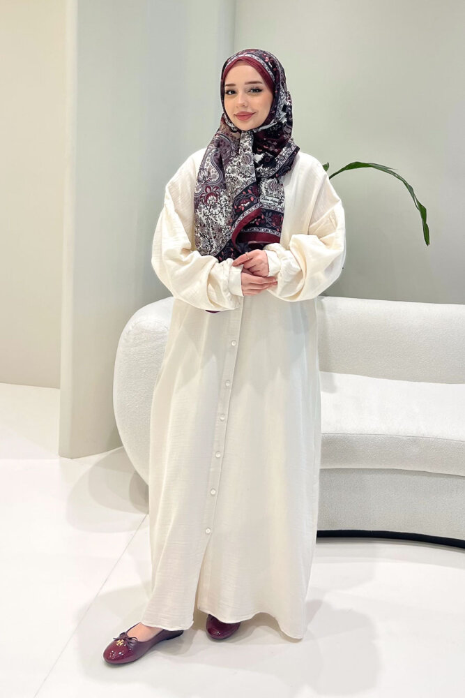 Meliora Müslin Tam Boy Düğmeli Elbise - Bej - ALLMİSS (5)