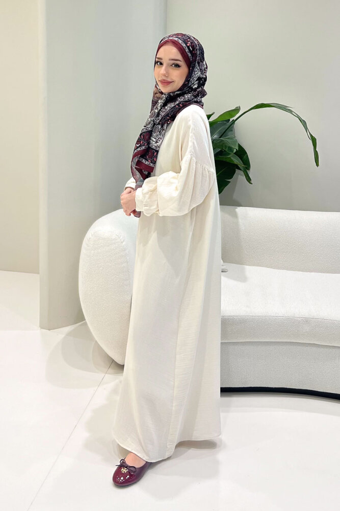 Meliora Müslin Tam Boy Düğmeli Elbise - Bej - ALLMİSS (3)