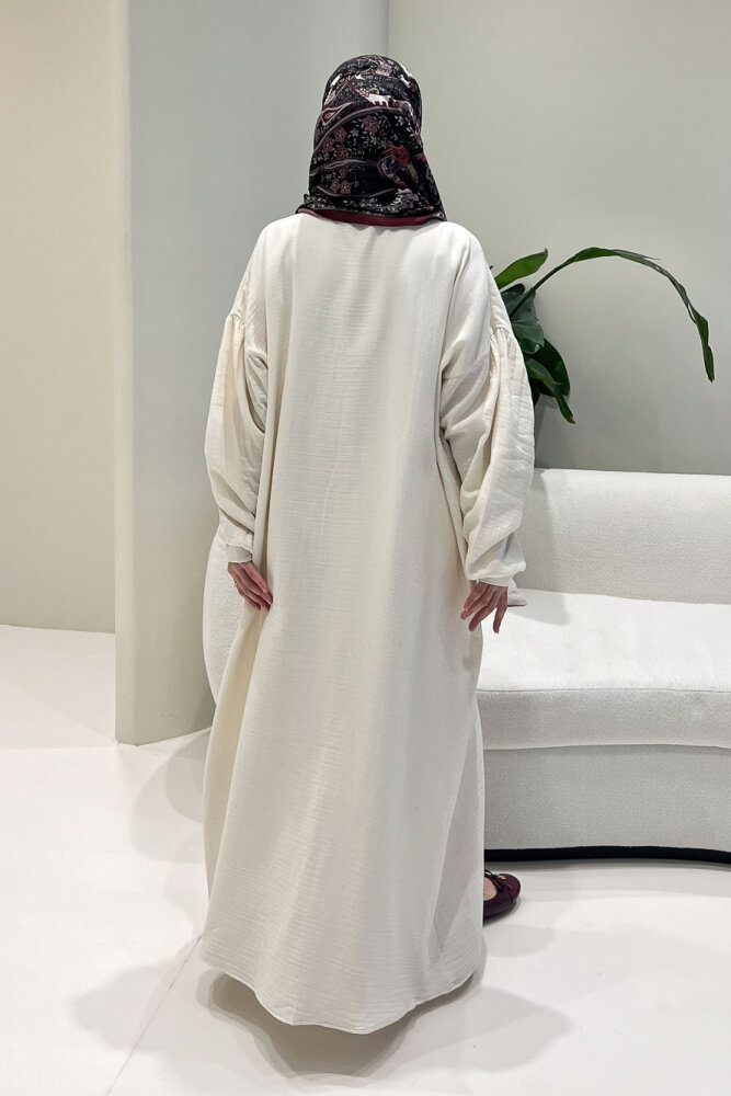 Meliora Müslin Tam Boy Düğmeli Elbise - Bej - 8