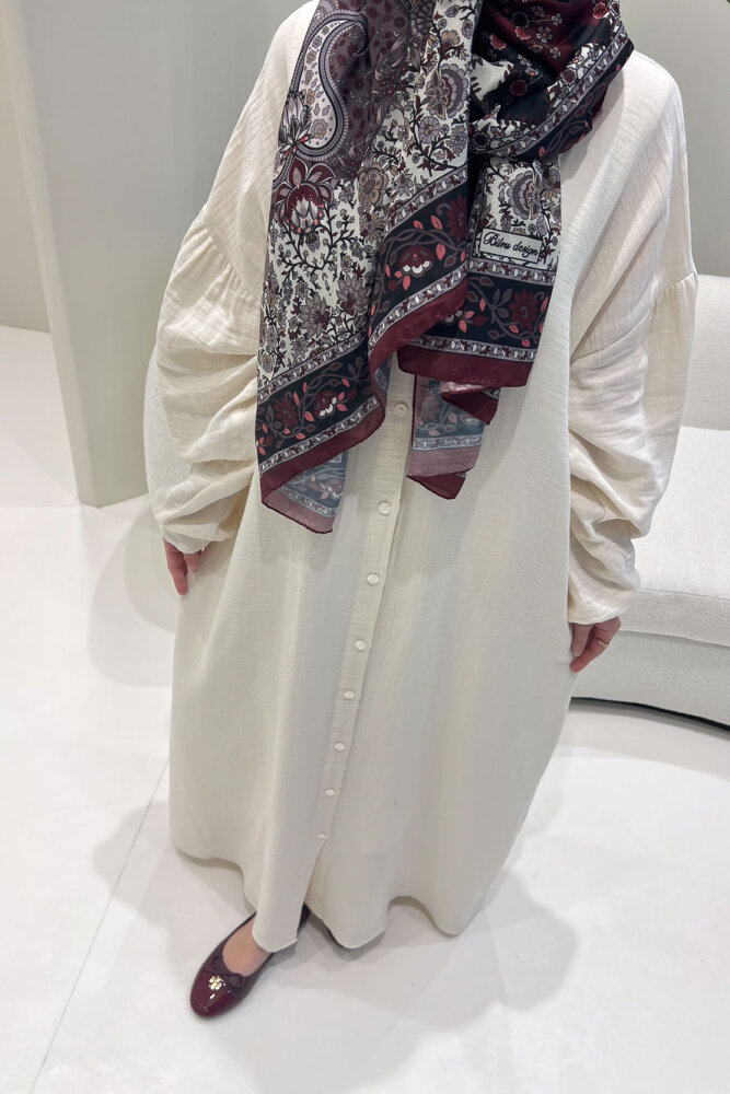 Meliora Müslin Tam Boy Düğmeli Elbise - Bej - 3