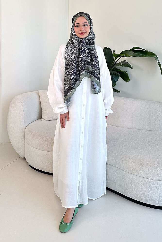 Meliora Müslin Tam Boy Düğmeli Elbise - Ekru - ALLMİSS (0)