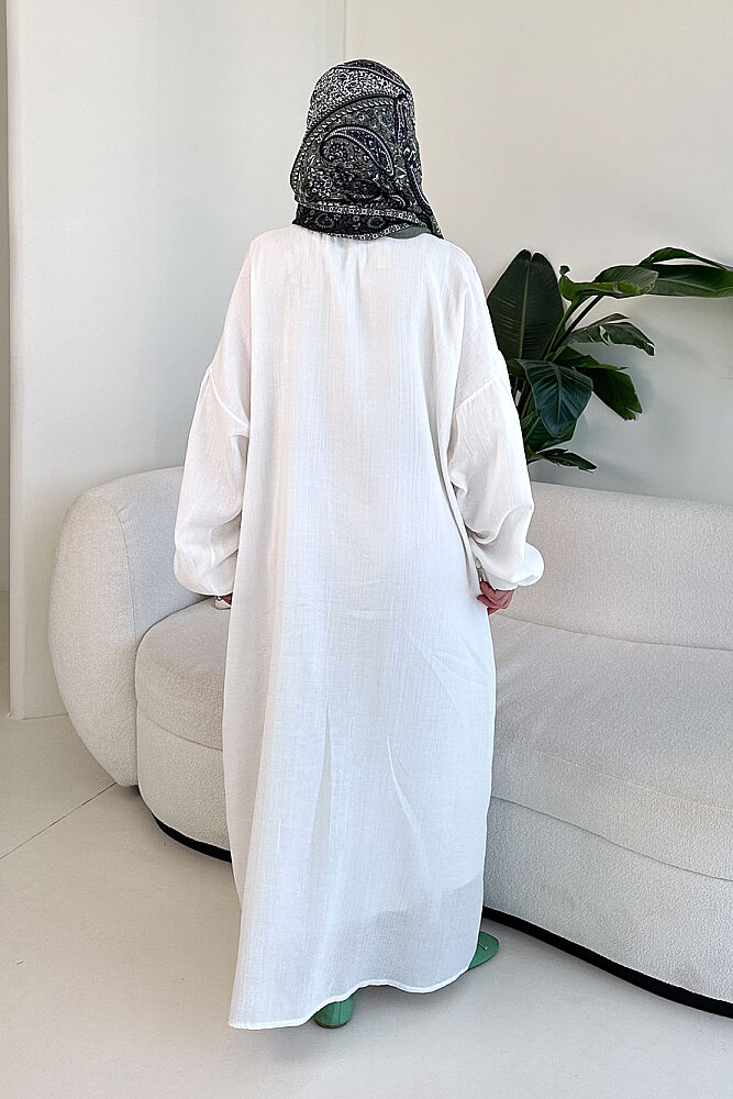 Meliora Müslin Tam Boy Düğmeli Elbise - Ekru - 8