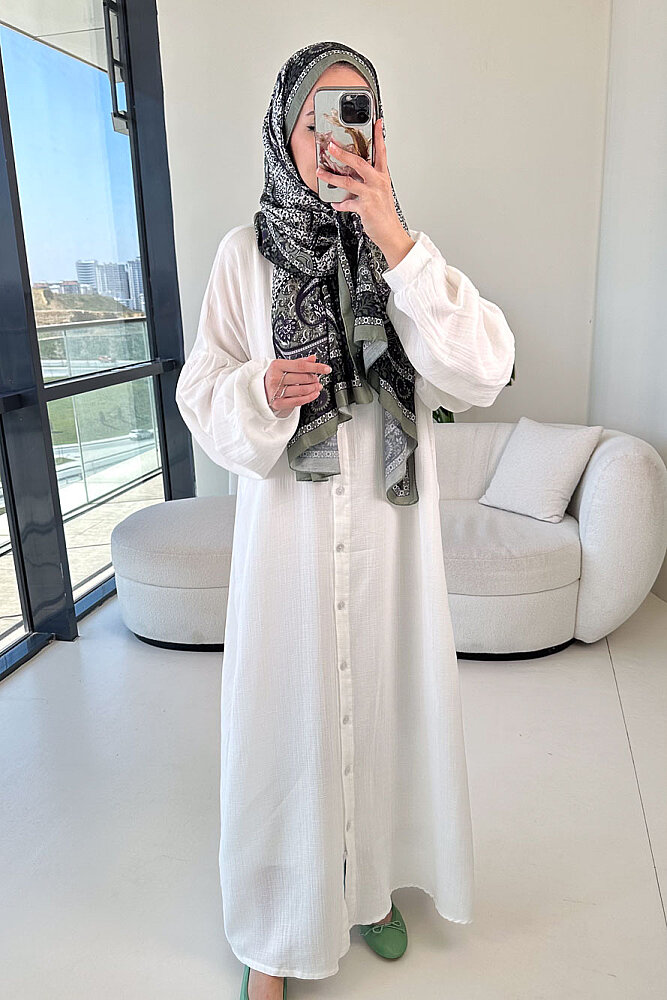 Meliora Müslin Tam Boy Düğmeli Elbise - Ekru - 6