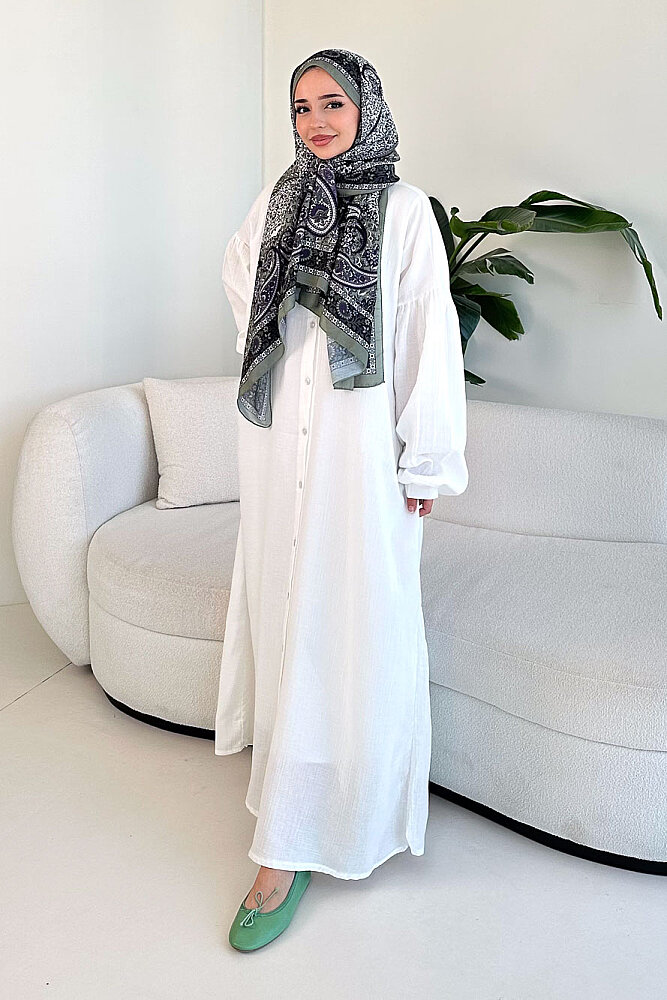 Meliora Müslin Tam Boy Düğmeli Elbise - Ekru - 7