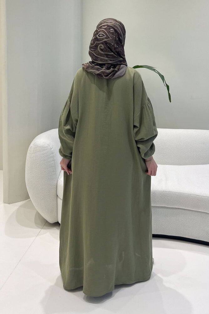 Meliora Müslin Tam Boy Düğmeli Elbise - Haki - 8