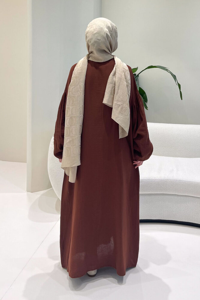 Meliora Müslin Tam Boy Düğmeli Elbise - Kahverengi - 8