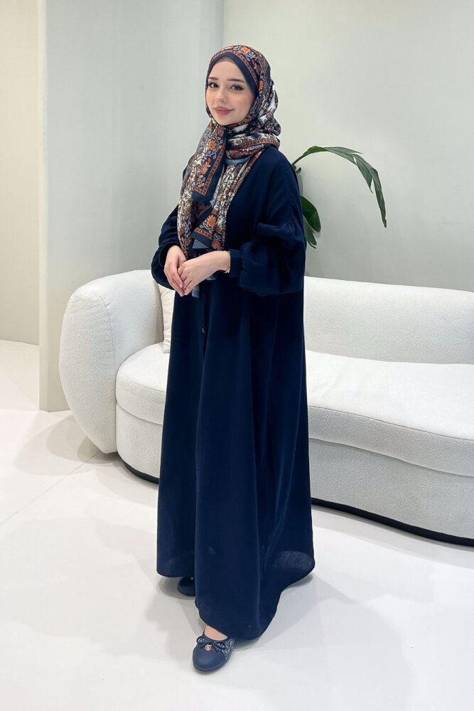 Meliora Müslin Tam Boy Düğmeli Elbise - Lacivert - ALLMİSS (0)