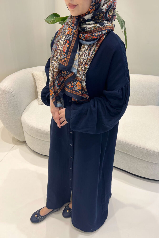 Meliora Müslin Tam Boy Düğmeli Elbise - Lacivert - ALLMİSS (3)