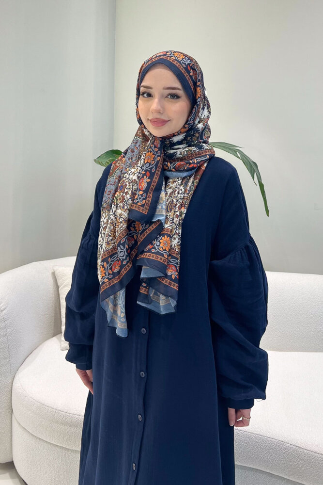 Meliora Müslin Tam Boy Düğmeli Elbise - Lacivert - ALLMİSS (2)