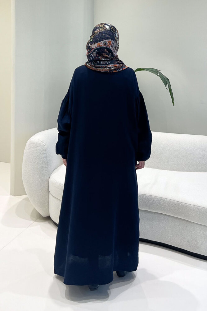 Meliora Müslin Tam Boy Düğmeli Elbise - Lacivert - 6