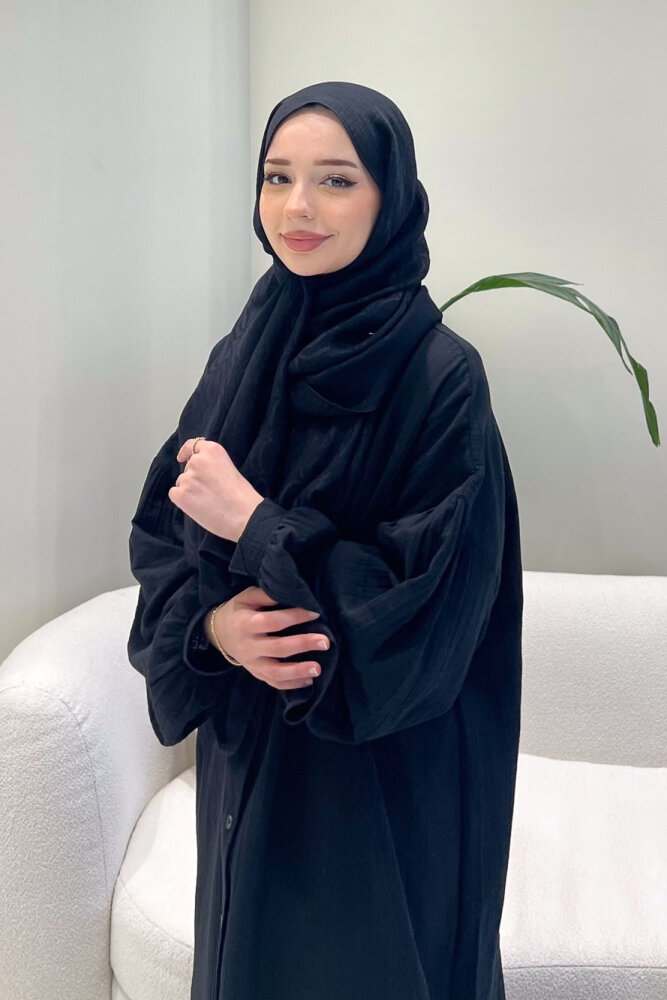 Meliora Müslin Tam Boy Düğmeli Elbise - Siyah - ALLMİSS (5)