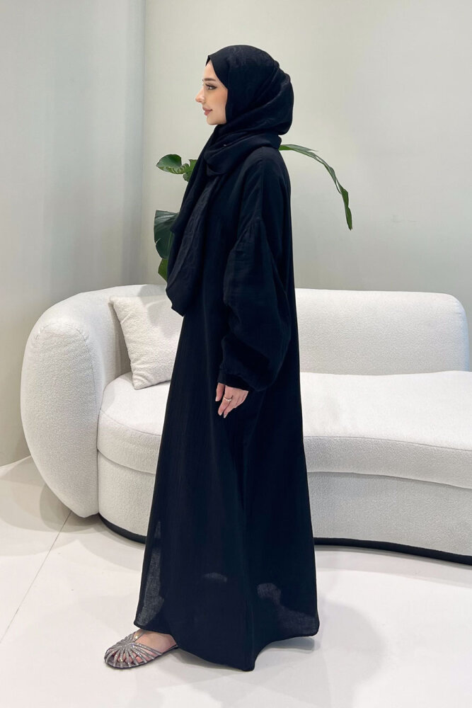 Meliora Müslin Tam Boy Düğmeli Elbise - Siyah - 5