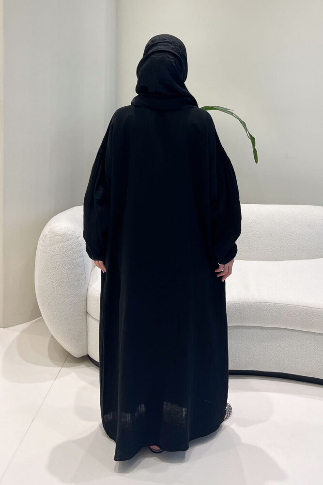 Meliora Müslin Tam Boy Düğmeli Elbise - Siyah - 8