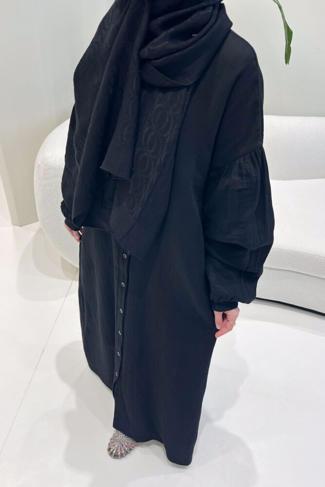 Meliora Müslin Tam Boy Düğmeli Elbise - Siyah - 7