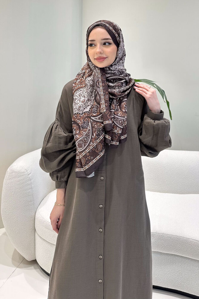 Meliora Müslin Tam Boy Düğmeli Elbise - Vizon - ALLMİSS (0)