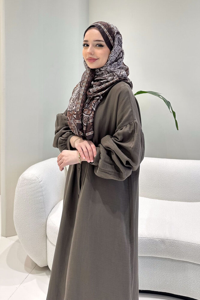 Meliora Müslin Tam Boy Düğmeli Elbise - Vizon - 6