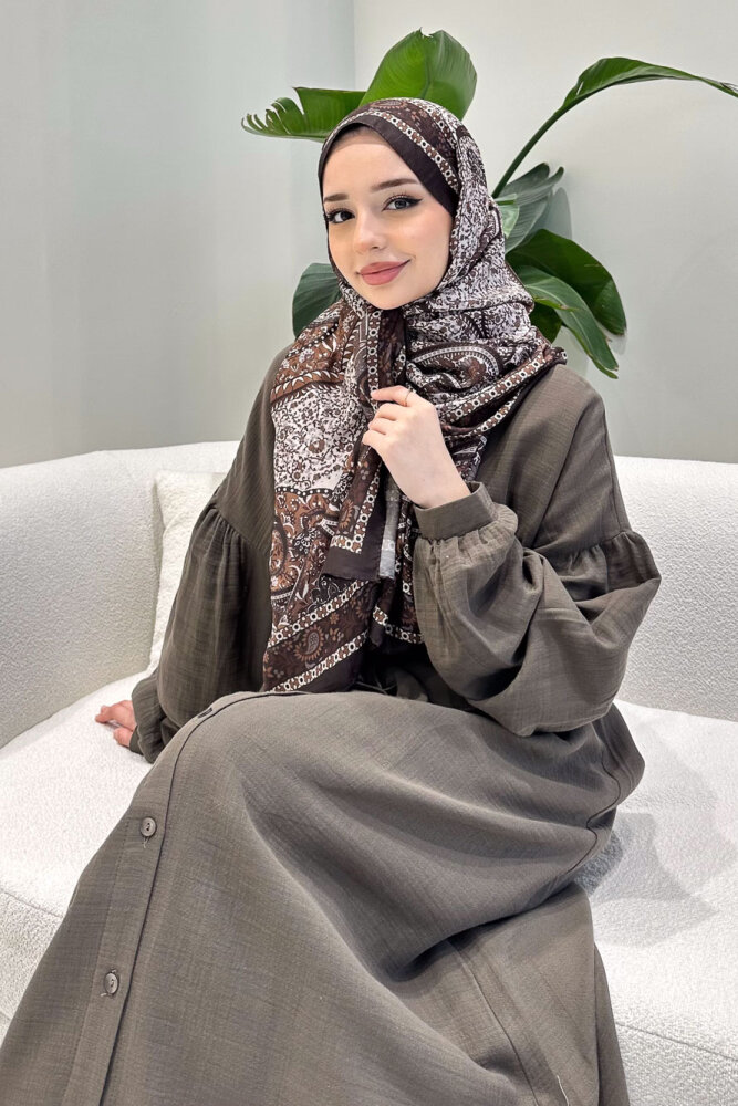 Meliora Müslin Tam Boy Düğmeli Elbise - Vizon - ALLMİSS (2)