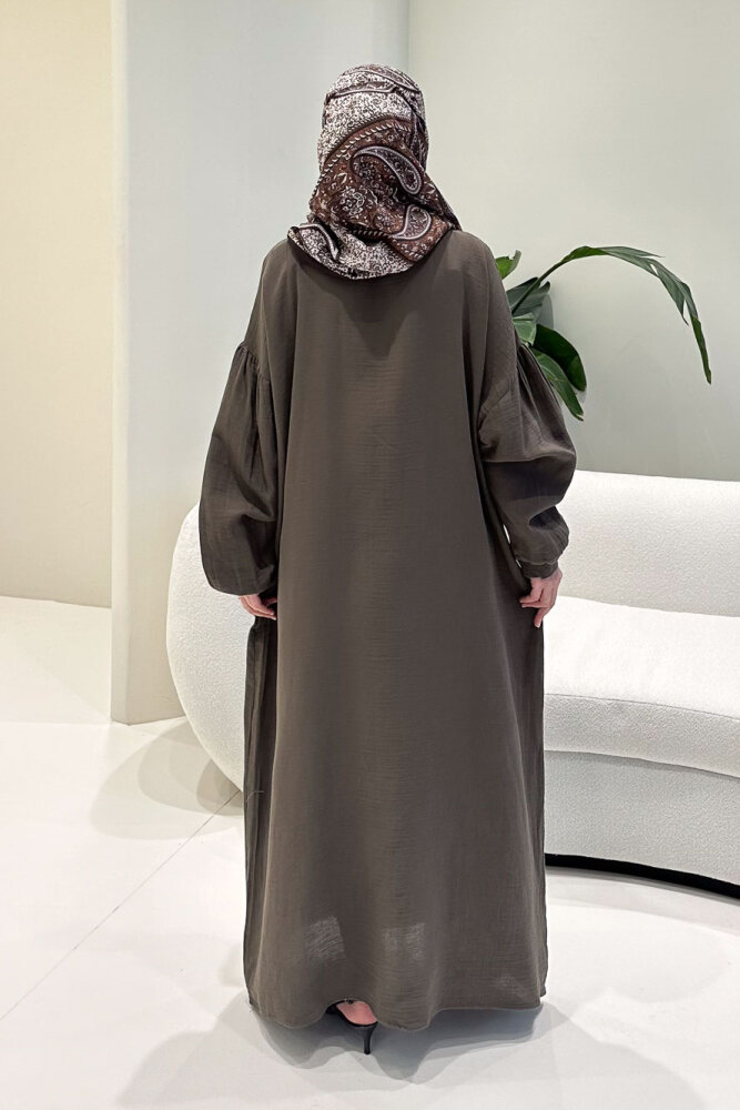 Meliora Müslin Tam Boy Düğmeli Elbise - Vizon - 7