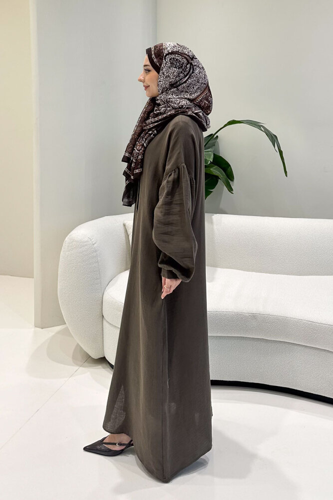 Meliora Müslin Tam Boy Düğmeli Elbise - Vizon - 8