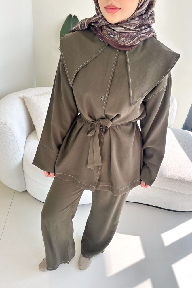 Mendil Yaka Kemerli Takım - Haki - 3