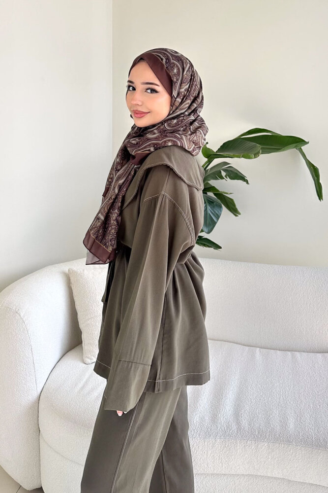 Mendil Yaka Kemerli Takım - Haki - 7